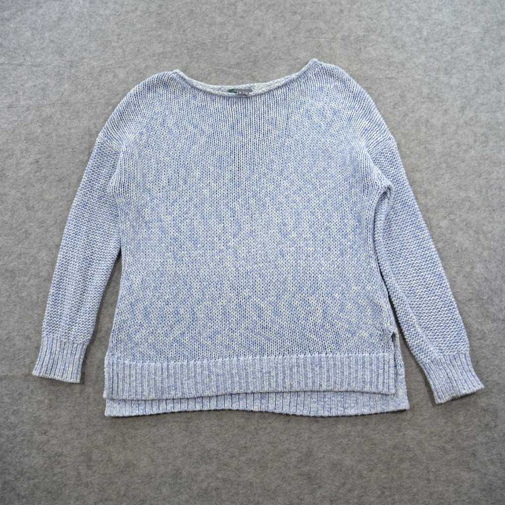 Vince Sweater Womens Medium Blue White Cotton Slub Knit Boat Neck Pullover